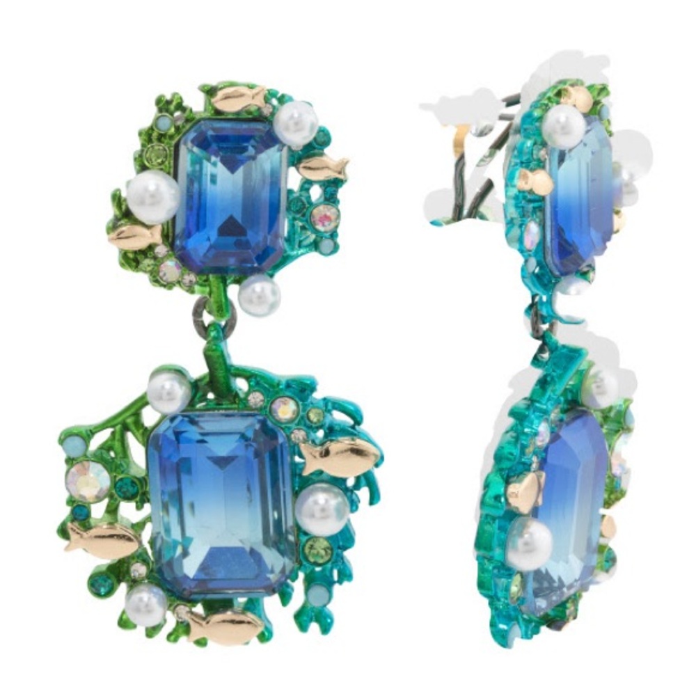 BETSEY JOHNSON
mermaid jewels crystal double drop earrings NIB